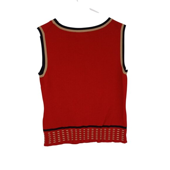 Finity Sweater Tank Top Womens Red Sleeveless Contrast Trim & Laser-Cut Hem Sz M - Picture 5 of 7